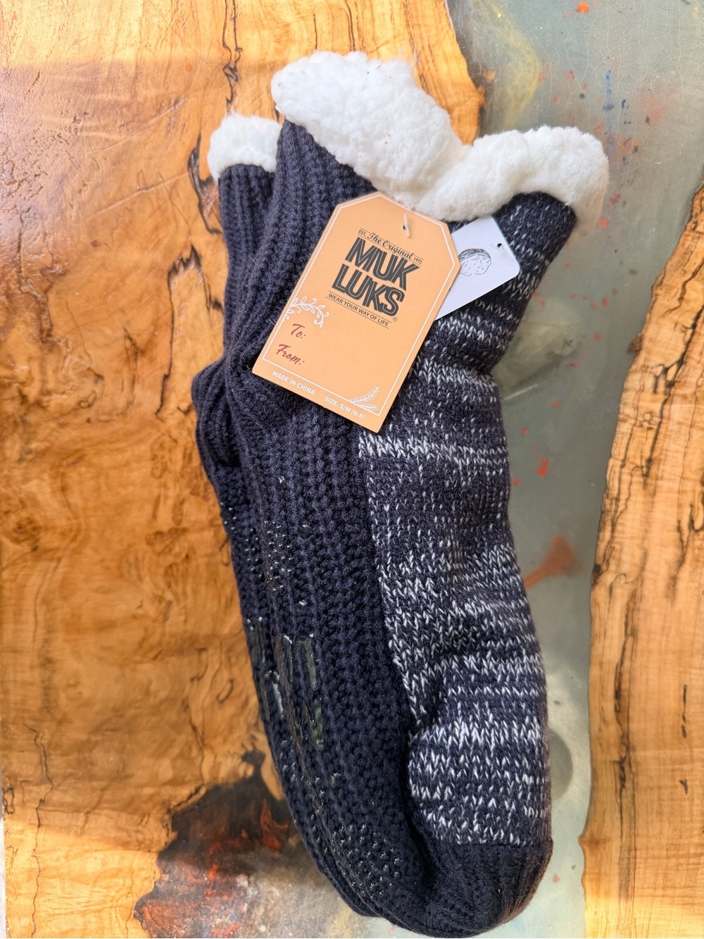 MUK LUKS Sherpa Lined Slipper Socks Shea Butter Cozy Knit NWT S/M 6-8